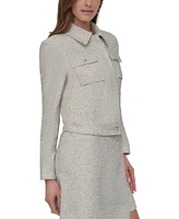 Dkny Petite Cropped Long-Sleeve Tweed Trucker Jacket