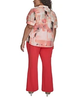 Dkny Plus Printed Chiffon Button-Front Blouse