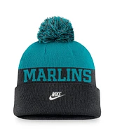 Nike Men's Black Florida Marlins Rewind Peak Cuffed with Pom Knit Hat