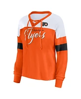 Fanatics Women's Orange Philadelphia Flyers Take the Shot Long Sleeve Lace-Up V-Neck T-Shirt