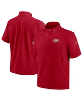 Nike Men's Scarlet San Francisco 49ers Sideline Coach Short Sleeve Hoodie Quarter-Zip Jacket