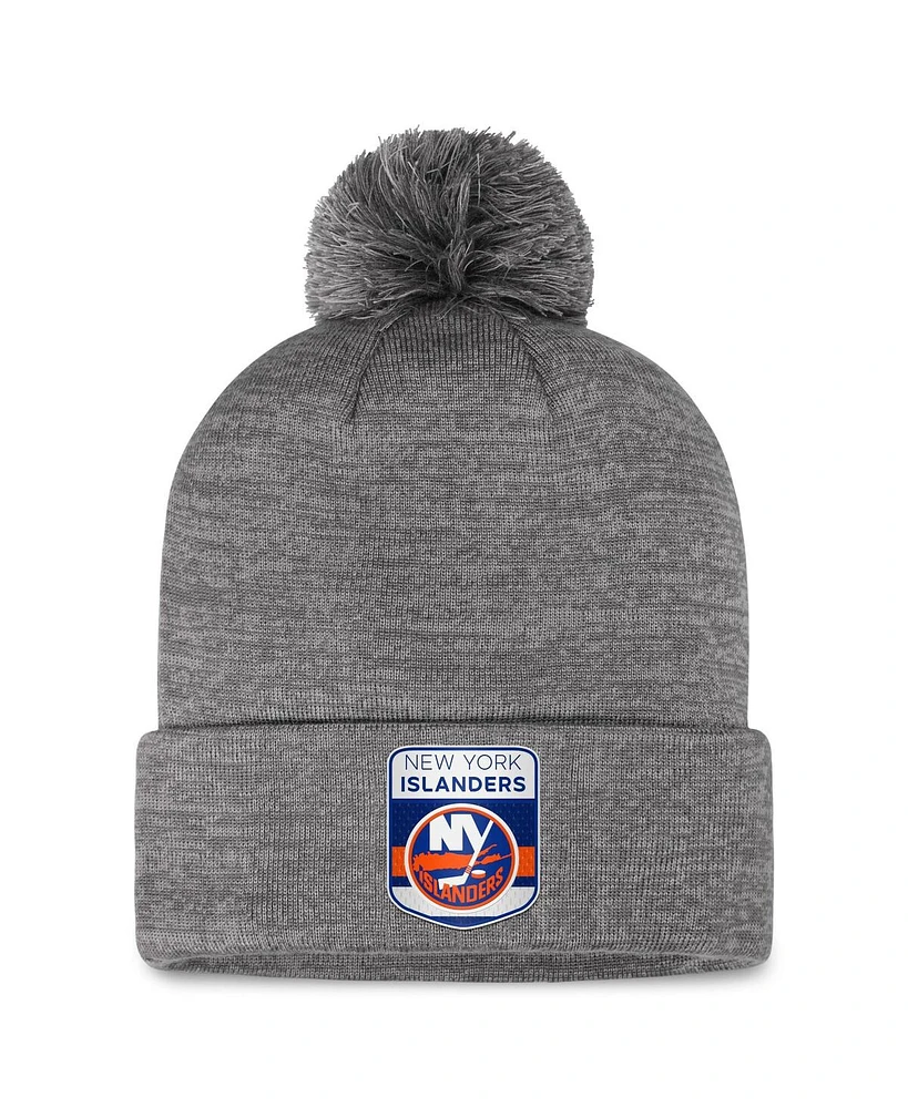 Fanatics Men's Gray New York Islanders Authentic Pro Home Ice Cuffed with Pom Knit Hat