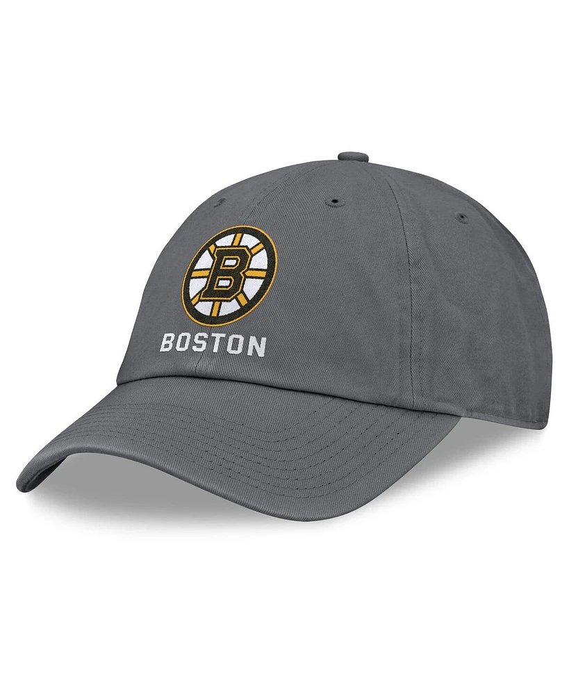 Fanatics Men's Charcoal Boston Bruins Washed Adjustable Hat