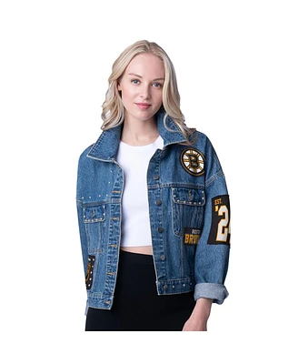 G-iii 4Her by Carl Banks Women's Boston Bruins Game Ball Cropped Button-Up Denim Jacket