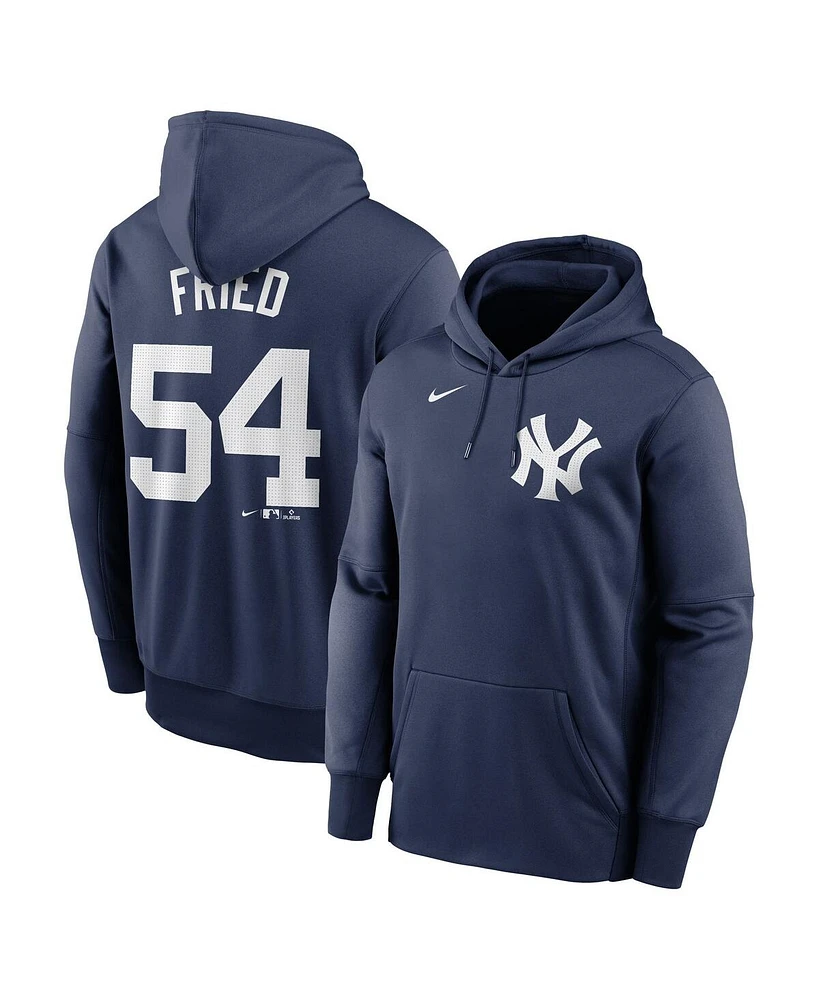 Nike Men's Max Fried Navy New York Yankees Name Number Pullover Hoodie