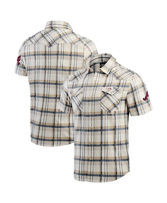 Fanatics Men's Cream Atlanta Braves Plaid Full-Snap Shirt