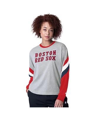 Starter Women's Heather Gray Boston Red Sox Triple A Fashion Color Block Long Sleeve Top