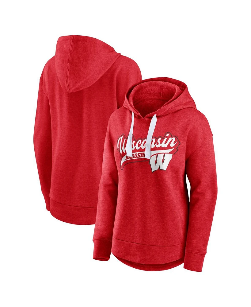 Fanatics Women's Heather Red Wisconsin Badgers Tail Sweep Pullover Hoodie