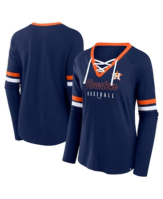 Fanatics Women's Navy Houston Astros Won Done Raglan Lace-Up Long Sleeve T-Shirt