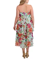 Siena Plus Size Tiered Floral-Print Chiffon Dress