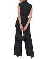 Dkny Petite Belted Vest Pleated Wide Leg Pants