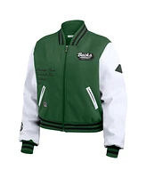 Wear by Erin Andrews Women's Hunter Green/White Milwaukee Bucks Cropped Varsity Full-Zip Jacket