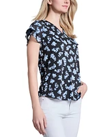 Jones New York Petite Printed Flutter-Sleeve Blouse