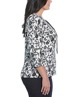 Rafaella Plus Floral Print Lace Up 3/4 Sleeve Top