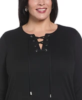 Rafaella Plus Lace Up 3/4 Sleeve Top