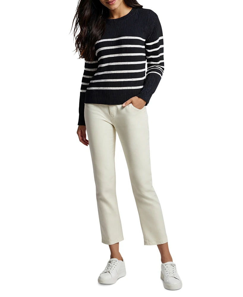 Three Dots Women's Abigail Striped Crewneck Sweater