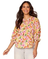 Democracy Petite Printed Lantern-Sleeve Top
