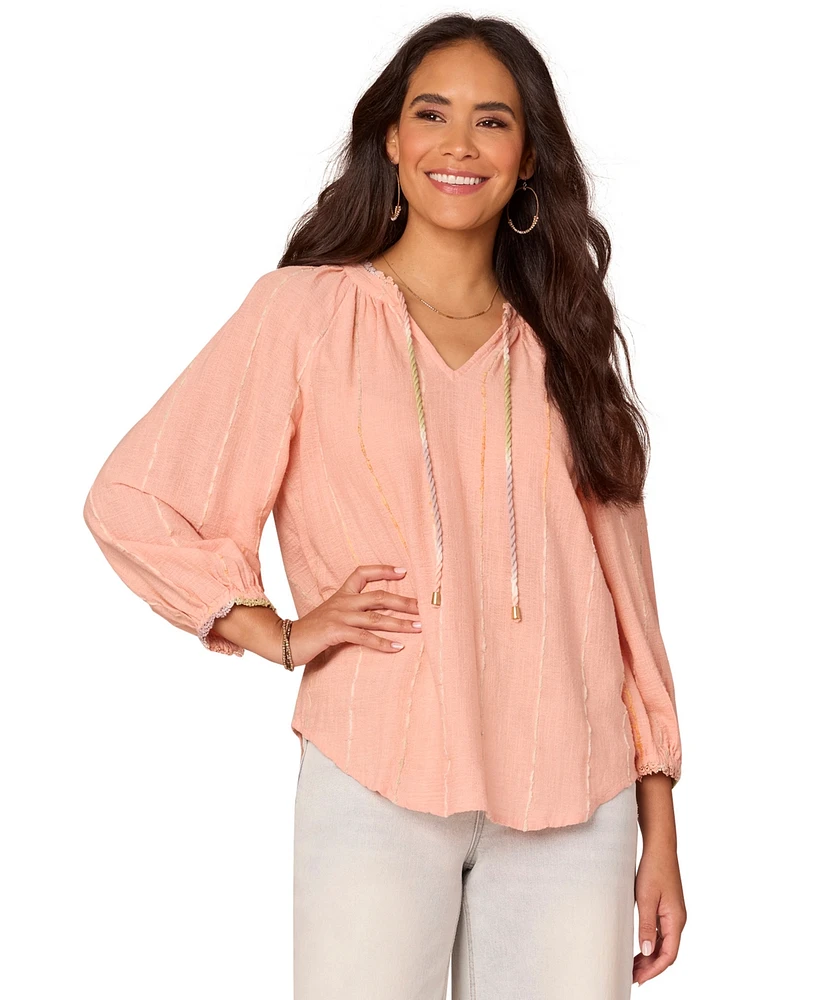 Democracy Petite 3/4-Sleeve V-Neck Blouse