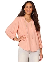 Democracy Petite 3/4-Sleeve V-Neck Blouse