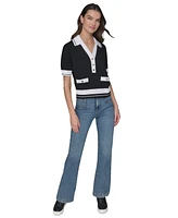 Karl Lagerfeld Paris Women's Short-Sleeve Collared Sweater