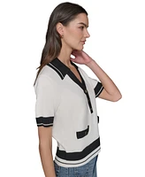 Karl Lagerfeld Paris Women's Short-Sleeve Collared Sweater