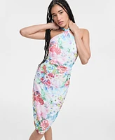City Studios Juniors' Printed Mesh Tie-Back Halter Dress