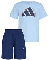 adidas Toddler & Little Boys Short-Sleeve Logo T-Shirt Elastic-Waistband Woven Shorts, 2 Piece Set
