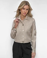 Dkny Women's Sateen Cropped Snap-Front Jacket