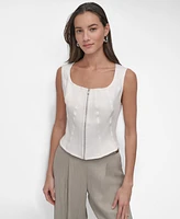 Dkny Women's Front-Zip Scoop-Neck Seamed-Corset Top