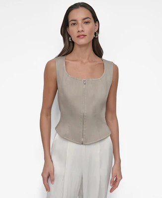 Dkny Women's Front-Zip Scoop-Neck Seamed-Corset Top