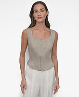 Dkny Women's Front-Zip Scoop-Neck Seamed-Corset Top