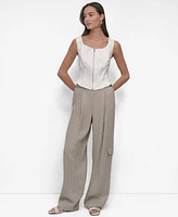Dkny Women's Front-Zip Scoop-Neck Seamed-Corset Top
