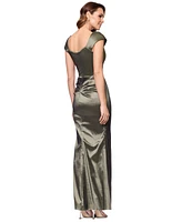 Xscape Women's Asymmetric Pleated Cap-Sleeve Gown