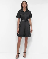 Dkny Women's Zip-Front Belted Short-Sleeve Dress