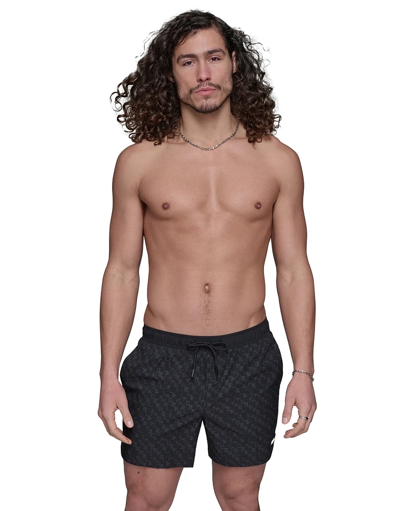 Karl Lagerfeld Paris Men's Regular-Fit Quick-Dry 5" Swim Trunks with Boxer Brief Liner