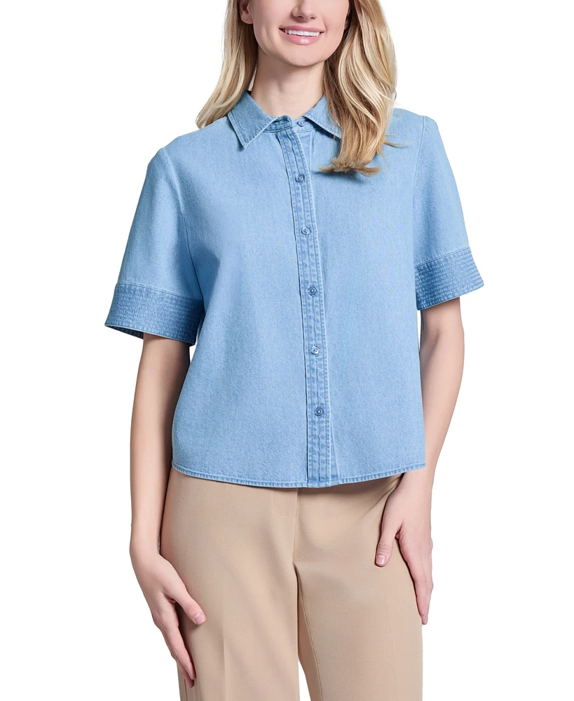 Jones New York Women's Cotton Chambray Button-Front Shirt