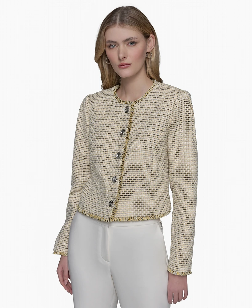 Karl Lagerfeld Paris Women's Tweed Collarless Jacket