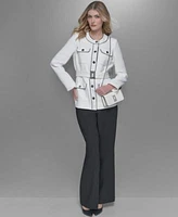 Karl Lagerfeld Paris Womens Belted Tweed Jacket Slim Leg Ankle Pants