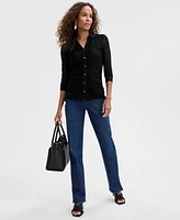I.n.c. International Concepts Women's Long-Sleeve Mesh Button Up Top, Exclusively at Macy's