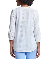 Jones New York Women's Split-Neck Multi Lattice Eyelet Knit Top