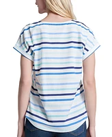 Jones New York Women's Striped Crewneck Cuffed-Sleeve Top