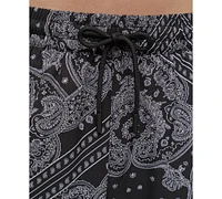 Dkny Men's Euro Black & White Bandana Print Performance 5" Volley Shorts
