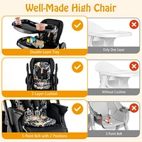 Multifunctional Folding Baby High Chair with Rolling Wheels and Adjustable Height