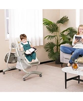 Multifunctional Folding Baby High Chair with Rolling Wheels and Adjustable Height