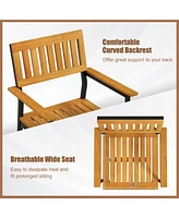 Patio Outdoor Dining Chair Set of 2 with Metal and Acacia Wood Frame