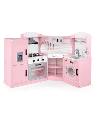 Corner Kids Play Kitchen with Washing Machine & Ice Maker Perfect Gift for Creative