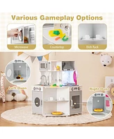 Kids Corner Wooden Play Kitchen with Range Hood and Stoves-Gray