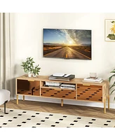 Mirrored Tv Stand for Tv up to with Spacious Tabletop and 2 Storage Cabinets