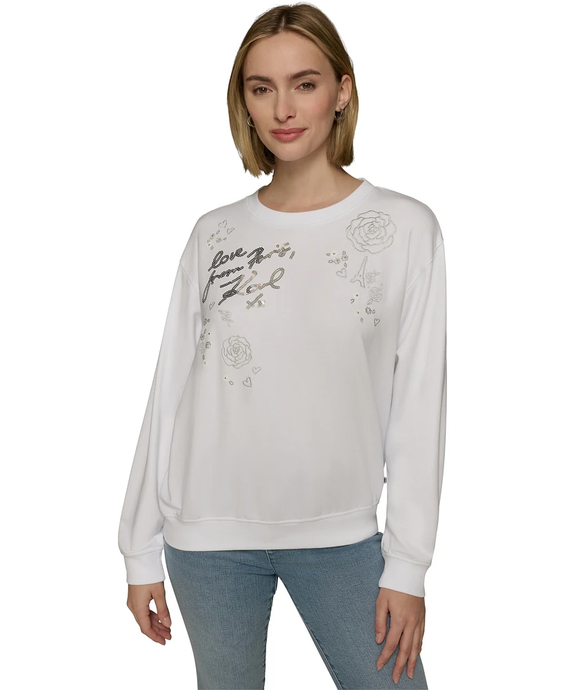 Karl Lagerfeld Paris Women's Embellished Crewneck Sweatshirt