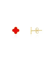 The Lovery Mini Coral Clover Stud Earrings 14K Gold